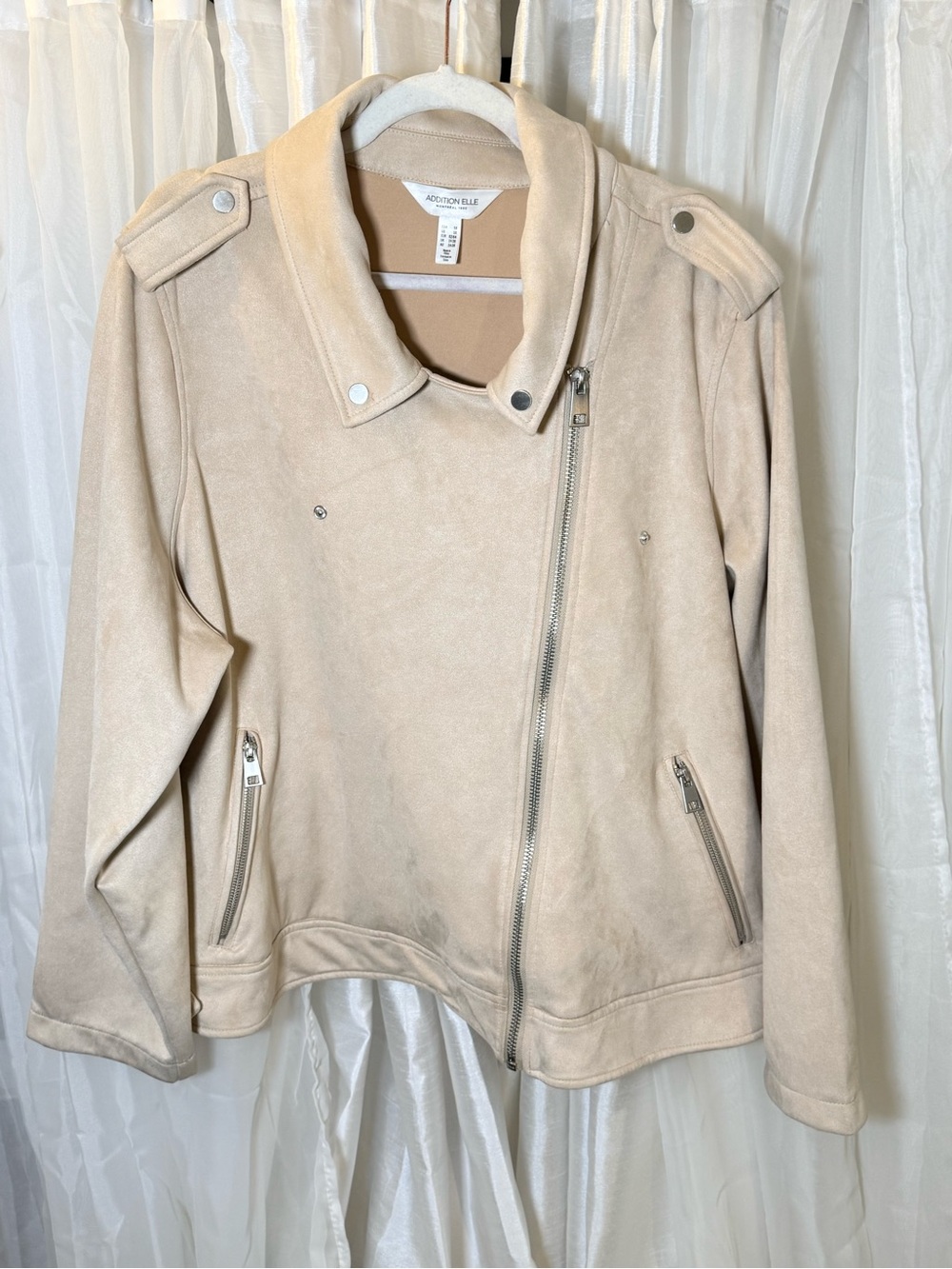 Addition Elle Light Beige Suede Moto Jacket